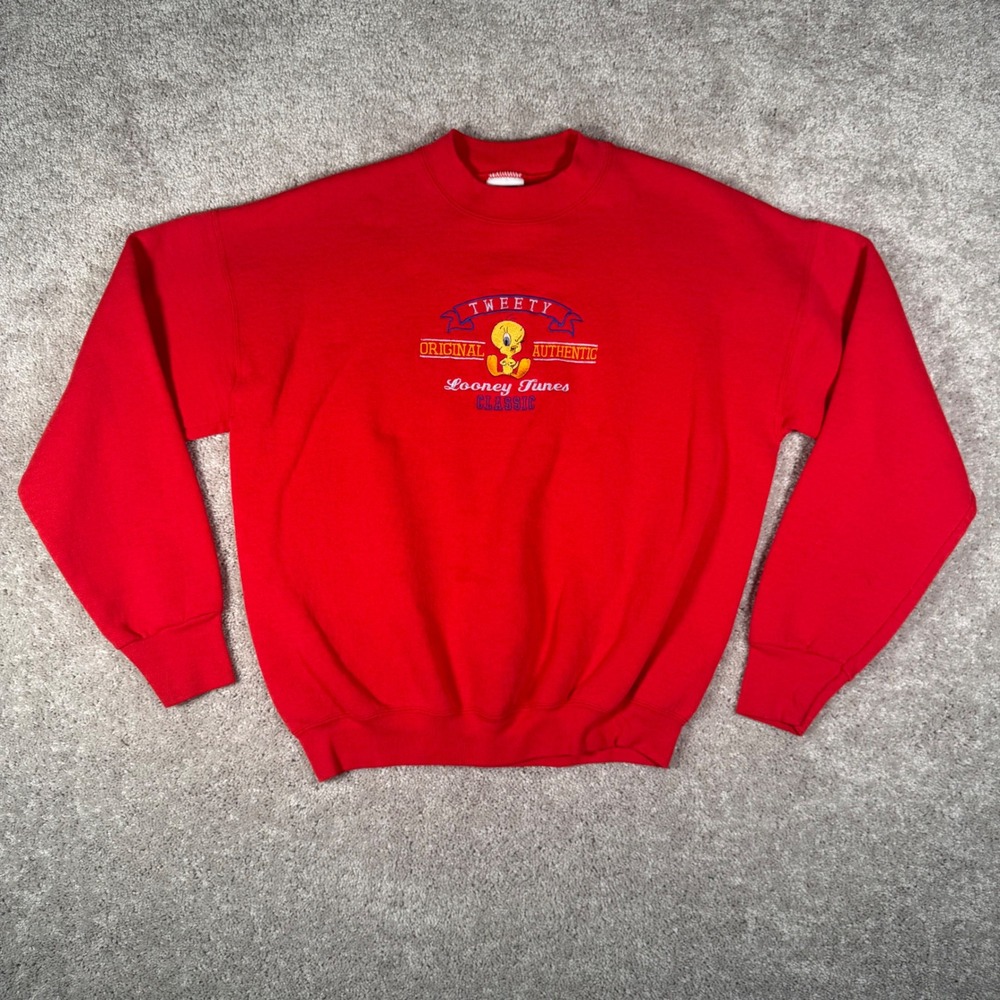VTG‎ Looney Tunes Tweety Bird Red Embroidered Crewneck Sweatshirt Youth Large